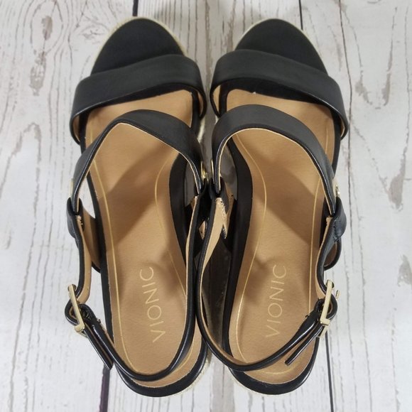 Vionic Vero Black Wedge Heel Sling Back Sandals - Wide Width - Picture 6 of 12